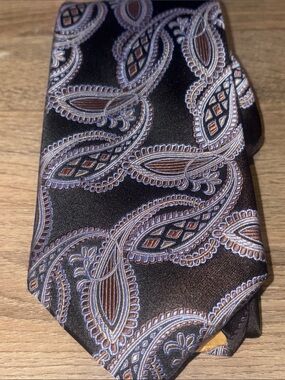 Robert Talbott Black Paisley Silk Tie Best of Class with Brown and Lavender